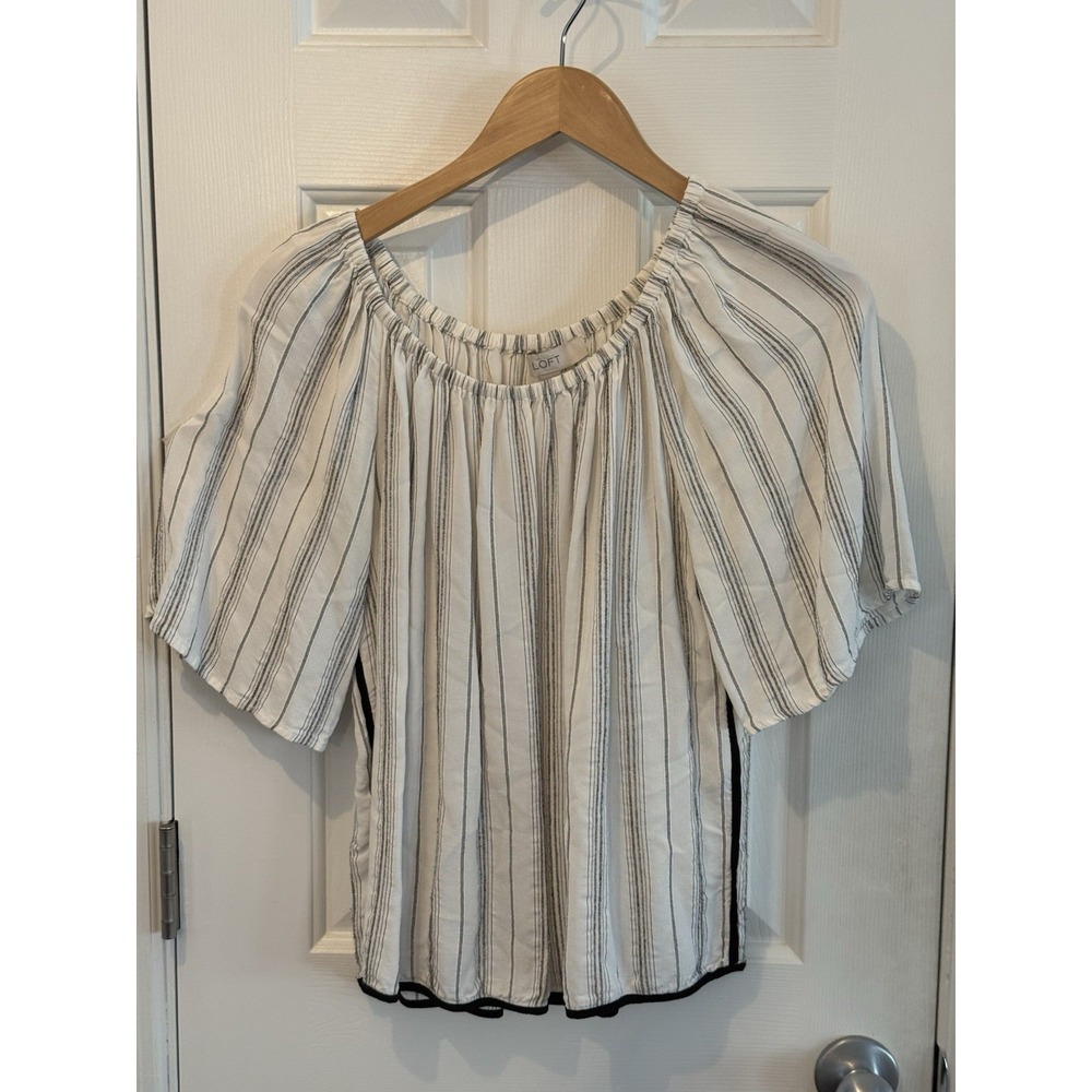 Loft Black & White Striped Boho Casual Blouse Size Small Classic Office Summer